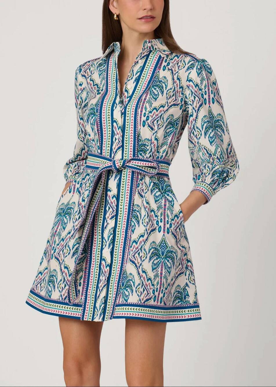 NEW SHOSHANNA vesey mini dress in ivory/blue multi